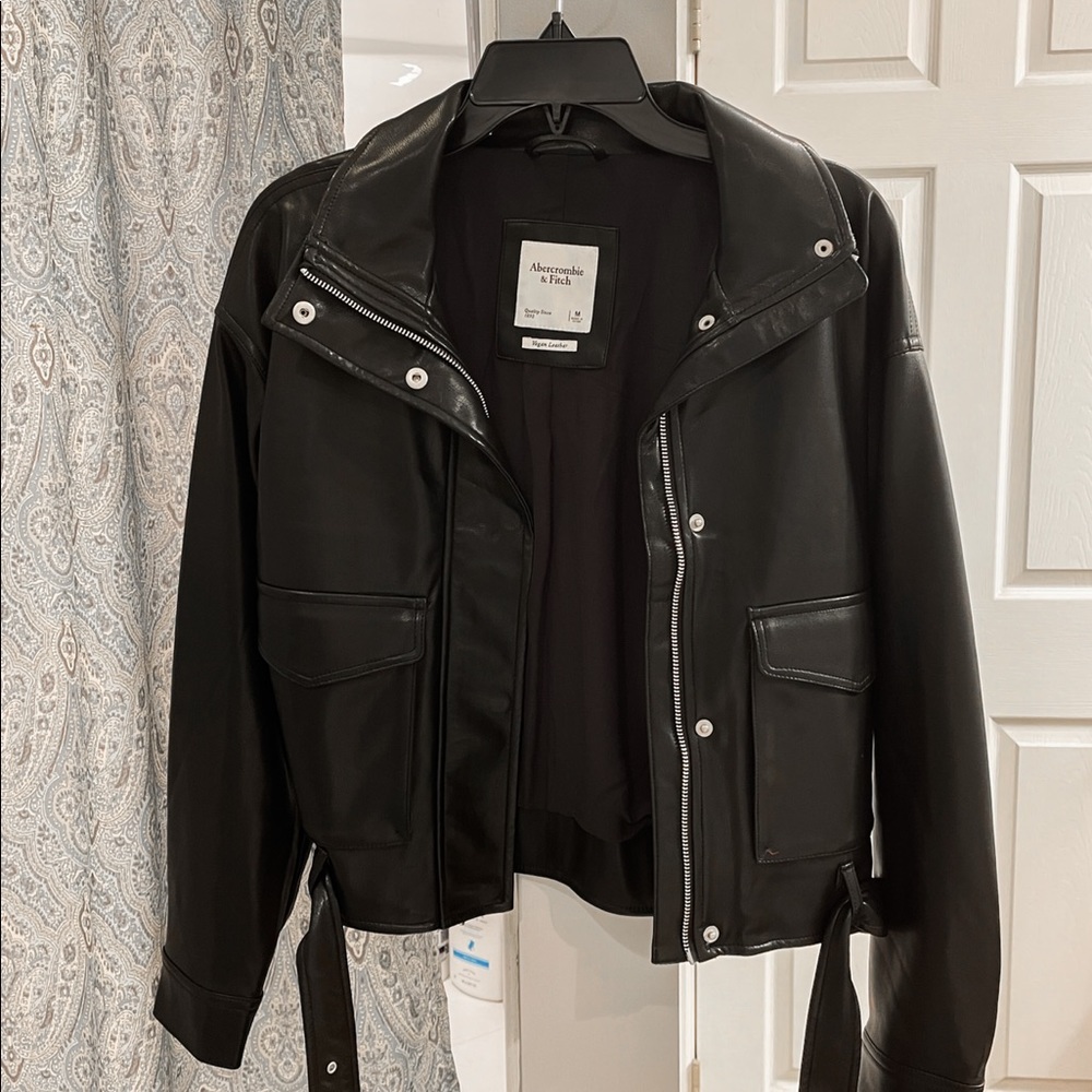 Faux Leather Cropped Utility Bomber Jacket